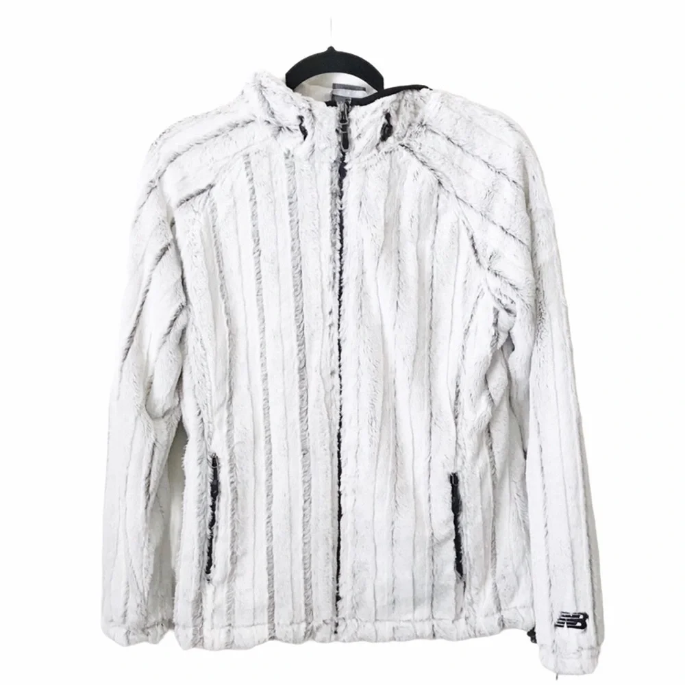 New Balance Ivory Faux Fur Hooded Zip Jacket